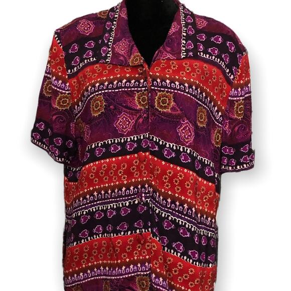 Melissa Harper MHM Button Up Shirt Women's 14 Multicolor Geometric Blouse VTG - Picture 8 of 8